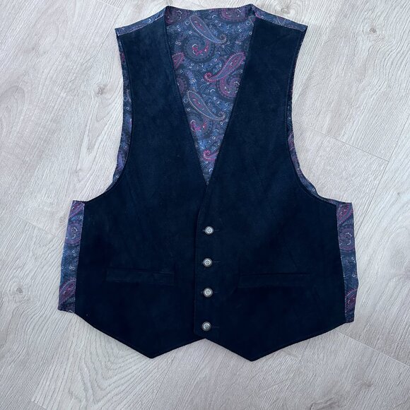 Vintage 80's Men's Black Suede Vest - Picture 1 of 5